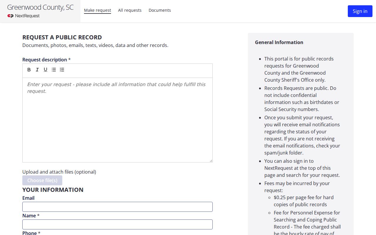 Greenwood County warrant records: public records request form route