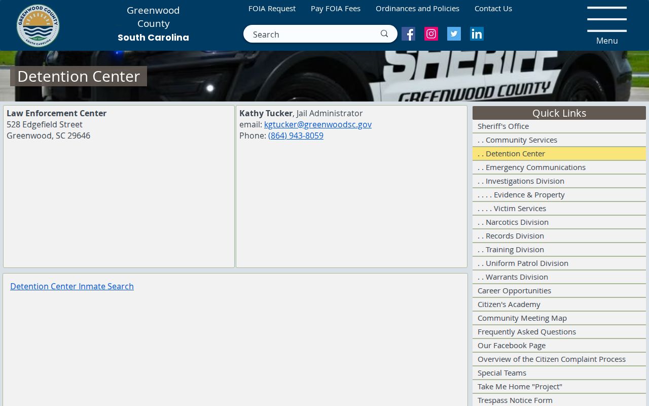 Greenwood County warrant records: county detention center and custody search link