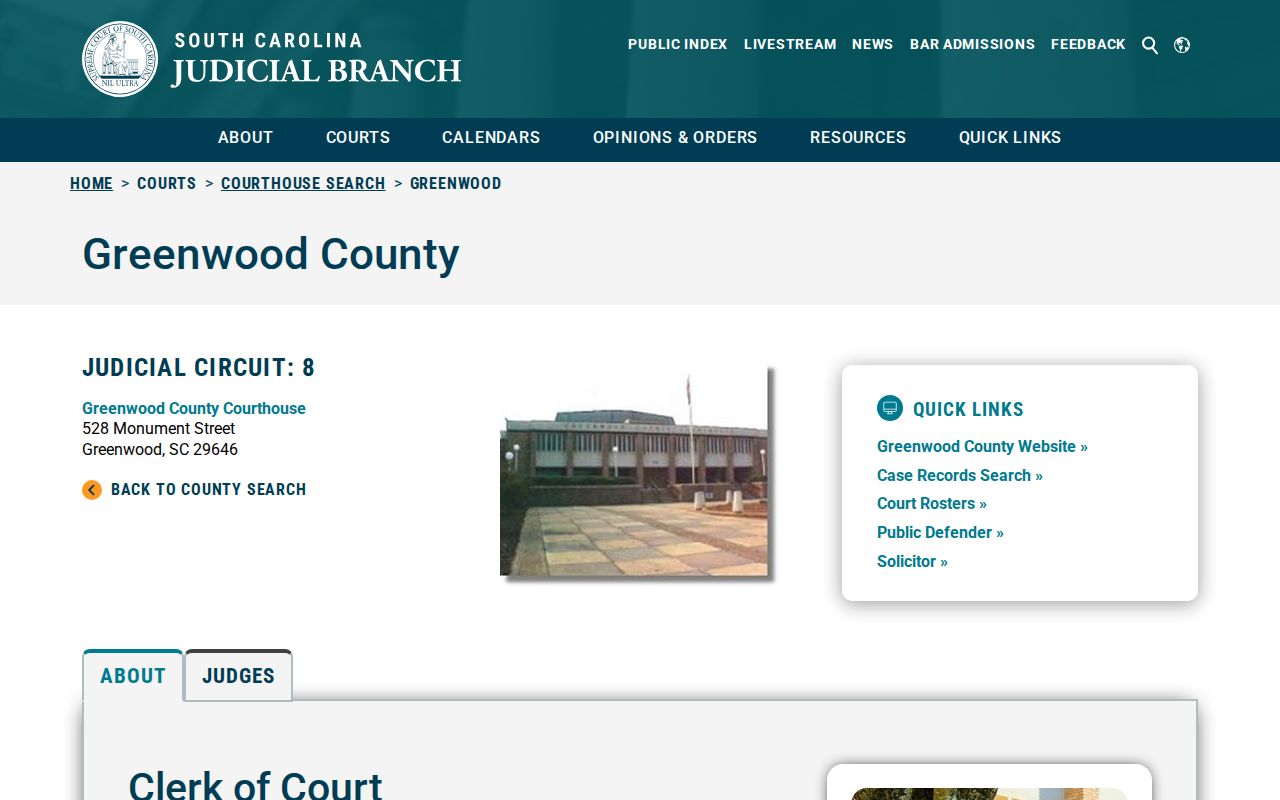 Greenwood County warrant records: local courthouse and court directory