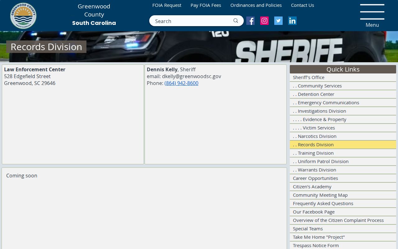Greenwood County active warrants: Sheriff Records Division contact route